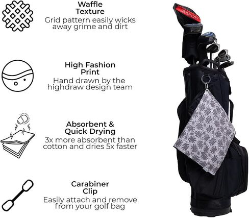 HIGHDRAW Cart Golf Towel. Premium Design, Quick Dry, with Clip. Golf Towels for Golf Bags for Men and Women- Golf Accessories, Sports Towel, Microfiber Waffle Design- Floral Flower Golf Towel in Saudi Arabia