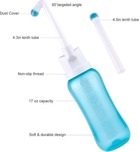 زجاجة بيري للعناية بعد الولادة، بيديت سفر محمولة بسعة 500 مل للأطفال أو النساء أو المرضى طريح الفراش مع فوهتين لتلبية الاحتياجات المختلفة (أزرق) in Kuwait