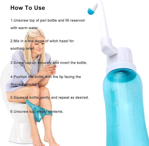 زجاجة بيري للعناية بعد الولادة، بيديت سفر محمولة بسعة 500 مل للأطفال أو النساء أو المرضى طريح الفراش مع فوهتين لتلبية الاحتياجات المختلفة (أزرق) in Kuwait