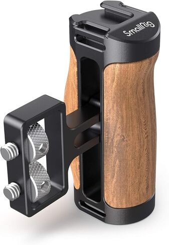SMALLRIG Wooden Mini Handle Side Handgrip with 1/4"-20 Screws for Mirrorless Digital Camera DSLR Camera Small Camera Cage with Cold Shoe Mount Built-in Wrench, Up and Down Adjustable - 2913 in Saudi Arabia