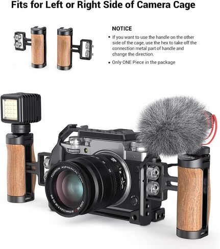 SMALLRIG Wooden Mini Handle Side Handgrip with 1/4"-20 Screws for Mirrorless Digital Camera DSLR Camera Small Camera Cage with Cold Shoe Mount Built-in Wrench, Up and Down Adjustable - 2913 in Saudi Arabia