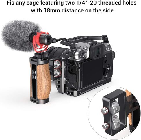 SMALLRIG Wooden Mini Handle Side Handgrip with 1/4"-20 Screws for Mirrorless Digital Camera DSLR Camera Small Camera Cage with Cold Shoe Mount Built-in Wrench, Up and Down Adjustable - 2913 in Saudi Arabia