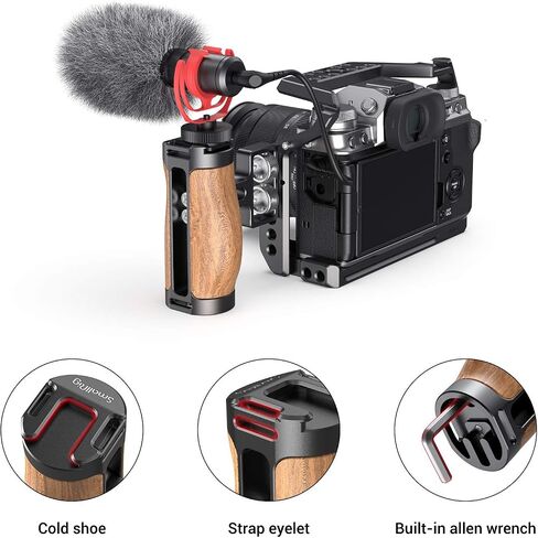 SMALLRIG Wooden Mini Handle Side Handgrip with 1/4"-20 Screws for Mirrorless Digital Camera DSLR Camera Small Camera Cage with Cold Shoe Mount Built-in Wrench, Up and Down Adjustable - 2913 in Saudi Arabia