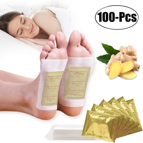 100PCS Foot Pads Professional Anti-Stress Relief Foot Pads Natural Deep Cleanse Ginger Feet Pads for Relieve Stress Improve Sleep (Golden) in Saudi Arabia