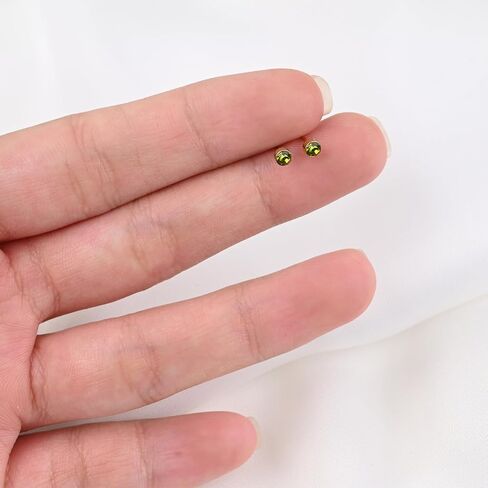 Tiny Green Stud Earrings 14K Gold Plated 3mm Peridot Stud Earrings for Women Hypoallergenic Round Birthstone Post Earrings for Gift in Saudi Arabia