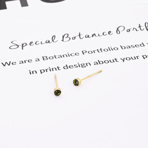 Tiny Green Stud Earrings 14K Gold Plated 3mm Peridot Stud Earrings for Women Hypoallergenic Round Birthstone Post Earrings for Gift in Saudi Arabia