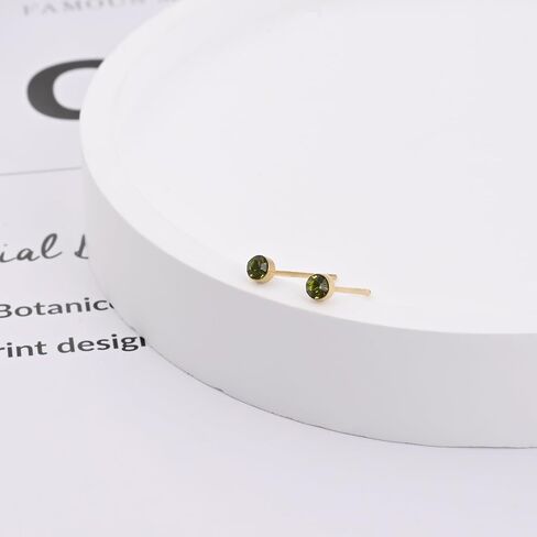 Tiny Green Stud Earrings 14K Gold Plated 3mm Peridot Stud Earrings for Women Hypoallergenic Round Birthstone Post Earrings for Gift in Saudi Arabia