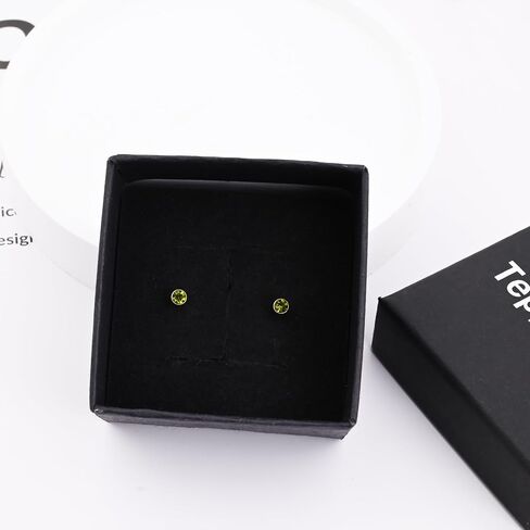Tiny Green Stud Earrings 14K Gold Plated 3mm Peridot Stud Earrings for Women Hypoallergenic Round Birthstone Post Earrings for Gift in Saudi Arabia