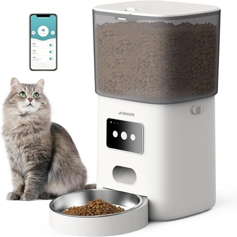 JFISHION Automatic Cat Feeder, Dual Power Supply, 6L Large Capacity, Dual Notification System, Custom Voice Recorder, Secure Lid Lock, Suitable for Dry Food, Stainless Steel in Saudi Arabia