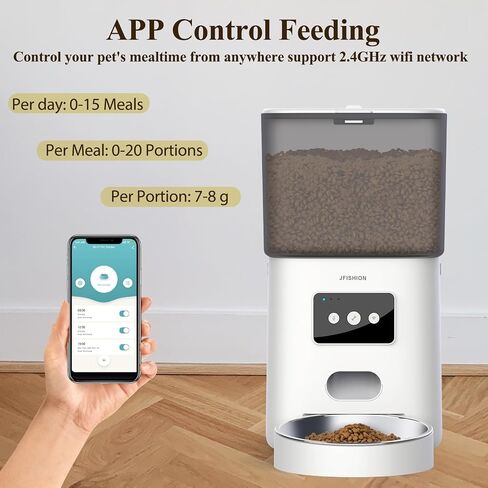 JFISHION Automatic Cat Feeder, Dual Power Supply, 6L Large Capacity, Dual Notification System, Custom Voice Recorder, Secure Lid Lock, Suitable for Dry Food, Stainless Steel in Saudi Arabia