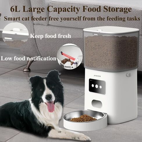 JFISHION Automatic Cat Feeder, Dual Power Supply, 6L Large Capacity, Dual Notification System, Custom Voice Recorder, Secure Lid Lock, Suitable for Dry Food, Stainless Steel in Saudi Arabia