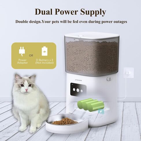 JFISHION Automatic Cat Feeder, Dual Power Supply, 6L Large Capacity, Dual Notification System, Custom Voice Recorder, Secure Lid Lock, Suitable for Dry Food, Stainless Steel in Saudi Arabia