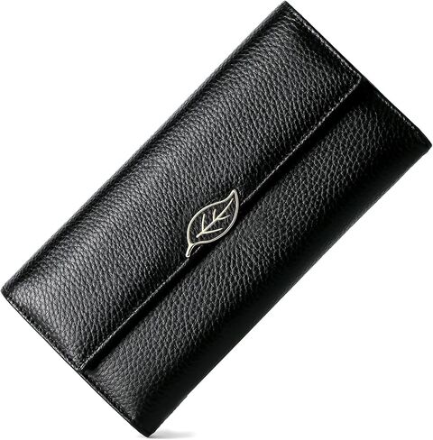 Repterbo Womens Wallets RFID Blocking Genuine Leather Trifold Wallet for Women Long Clutch Card Large Cute Ladies Wallet Black in Saudi Arabia