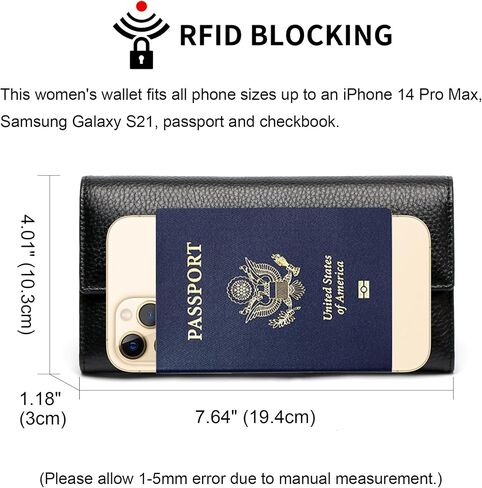 Repterbo Womens Wallets RFID Blocking Genuine Leather Trifold Wallet for Women Long Clutch Card Large Cute Ladies Wallet Black in Saudi Arabia