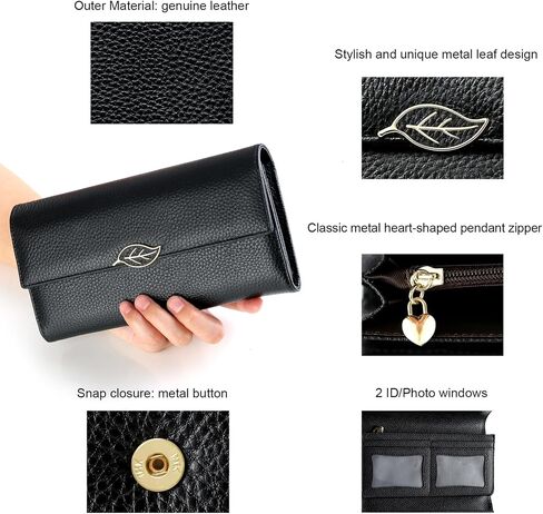 Repterbo Womens Wallets RFID Blocking Genuine Leather Trifold Wallet for Women Long Clutch Card Large Cute Ladies Wallet Black in Saudi Arabia