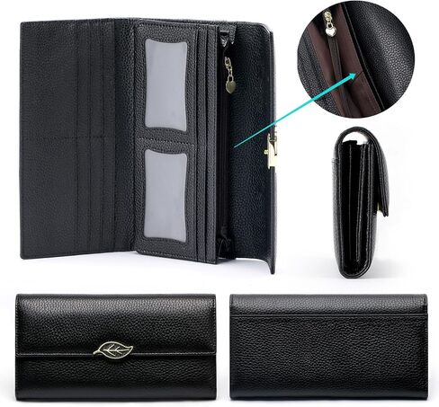Repterbo Womens Wallets RFID Blocking Genuine Leather Trifold Wallet for Women Long Clutch Card Large Cute Ladies Wallet Black in Saudi Arabia