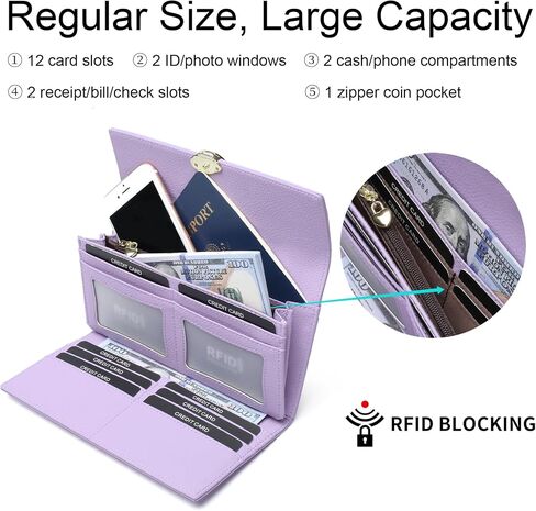 Repterbo Womens Wallets RFID Blocking Genuine Leather Trifold Wallet for Women Long Clutch Card Large Cute Ladies Wallet Black in Saudi Arabia