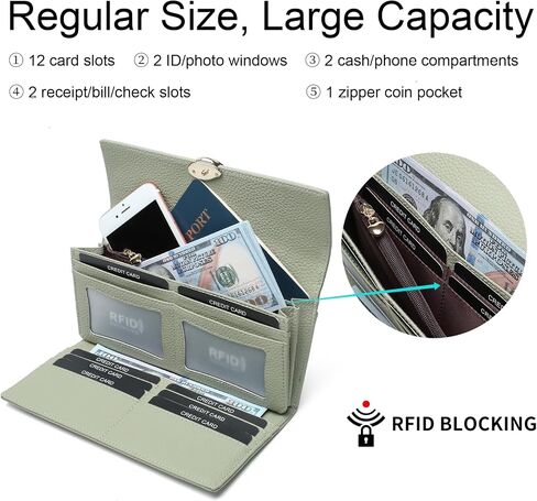 Repterbo Womens Wallets RFID Blocking Genuine Leather Trifold Wallet for Women Long Clutch Card Large Cute Ladies Wallet Black in Saudi Arabia