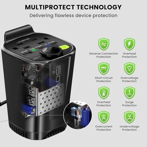 Holulo 150W Car Power Inverter, 12V DC to 110V AC Car Plug in Adapter Outlet, with 2 AC Outlets, 18W USB-A and Dual 30W PD Car Charger, for Laptop Computer in Saudi Arabia
