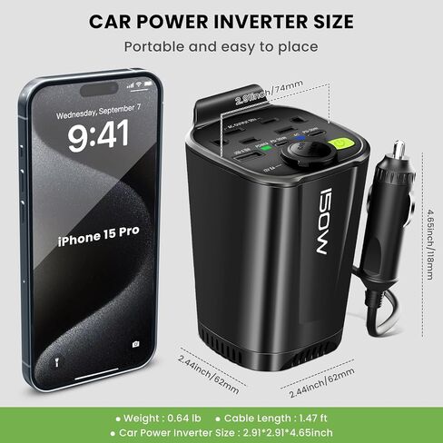 Holulo 150W Car Power Inverter, 12V DC to 110V AC Car Plug in Adapter Outlet, with 2 AC Outlets, 18W USB-A and Dual 30W PD Car Charger, for Laptop Computer in Saudi Arabia