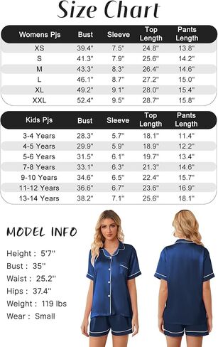 طقم بيجامات أطفال من Schbbbta من الساتان للفتيات بأزرار سفلية وأكمام قصيرة من الحرير أطقم ملابس نوم، كحلي، 13-14 سنة = علامة 170 in Kuwait