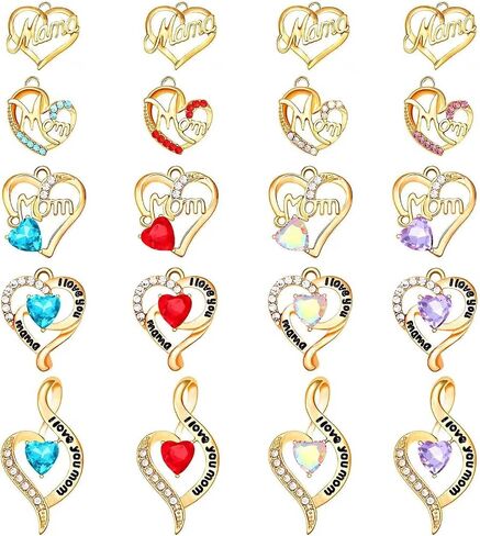 XOCARTIGE 18/20PCS Mama Charms for Jewelry Making Rhinestone Heart Birthday Mother’s Day Charms Letter Mama Mom Pendants for Necklace Bracelet Making DIY Crafts in Saudi Arabia
