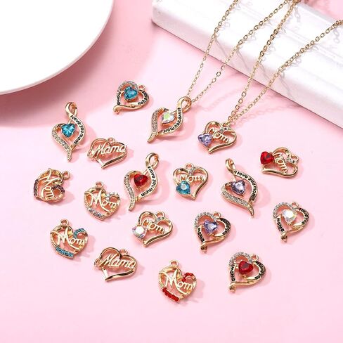 XOCARTIGE 18/20PCS Mama Charms for Jewelry Making Rhinestone Heart Birthday Mother’s Day Charms Letter Mama Mom Pendants for Necklace Bracelet Making DIY Crafts in Saudi Arabia