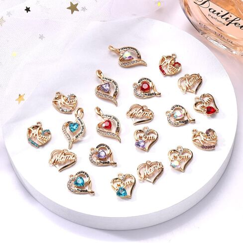 XOCARTIGE 18/20PCS Mama Charms for Jewelry Making Rhinestone Heart Birthday Mother’s Day Charms Letter Mama Mom Pendants for Necklace Bracelet Making DIY Crafts in Saudi Arabia