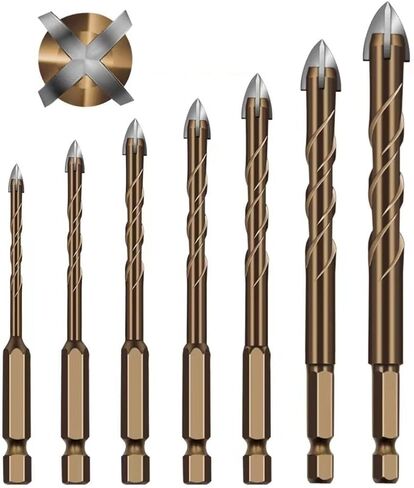 HOUSON 7PCS Masonry Drill Bit for Pots Bottles Ceramic Tile Glass Brick Concrete 3/16 to 1/2 inch Ceramic Drill Bits Set 1/4" Hex Shank Carbide Tips Concrete Drill Bit Set in Saudi Arabia