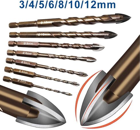 HOUSON 7PCS Masonry Drill Bit for Pots Bottles Ceramic Tile Glass Brick Concrete 3/16 to 1/2 inch Ceramic Drill Bits Set 1/4" Hex Shank Carbide Tips Concrete Drill Bit Set in Saudi Arabia