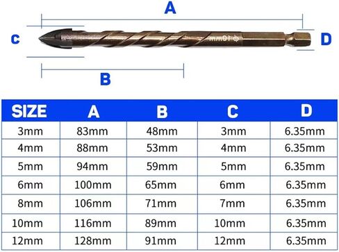 HOUSON 7PCS Masonry Drill Bit for Pots Bottles Ceramic Tile Glass Brick Concrete 3/16 to 1/2 inch Ceramic Drill Bits Set 1/4" Hex Shank Carbide Tips Concrete Drill Bit Set in Saudi Arabia