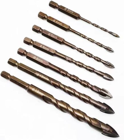 HOUSON 7PCS Masonry Drill Bit for Pots Bottles Ceramic Tile Glass Brick Concrete 3/16 to 1/2 inch Ceramic Drill Bits Set 1/4" Hex Shank Carbide Tips Concrete Drill Bit Set in Saudi Arabia