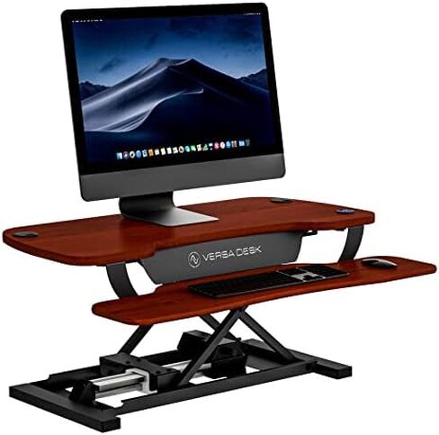 VERSADESK PowerPro 36 Inch Electric Standing Desk Converter, Height Adjustable Sit to Stand Up Desk Riser, Laptop and Dual Monitor Desktop Workstation with Wide Keyboard Tray and USB Port, Black in Kuwait