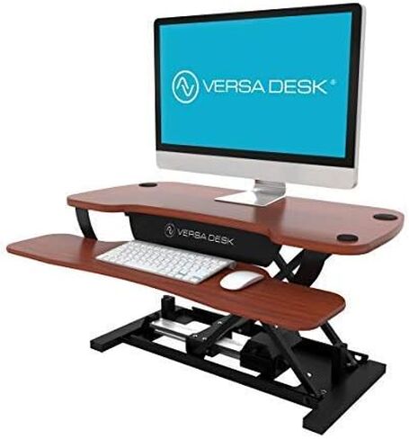 VERSADESK PowerPro 36 Inch Electric Standing Desk Converter, Height Adjustable Sit to Stand Up Desk Riser, Laptop and Dual Monitor Desktop Workstation with Wide Keyboard Tray and USB Port, Black in Kuwait