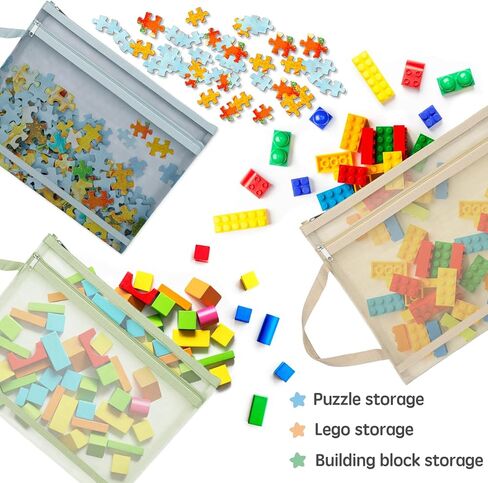 أكياس كبيرة بسحاب شبكي من PZRLit لتنظيم مقاس A4، 10 عبوات حقيبة تخزين جيب شفافة مزدوجة الطبقة مع مقبض لكتاب مكعبات بناء الألغاز، منظم لوحة ألعاب غرفة اللعب in Kuwait