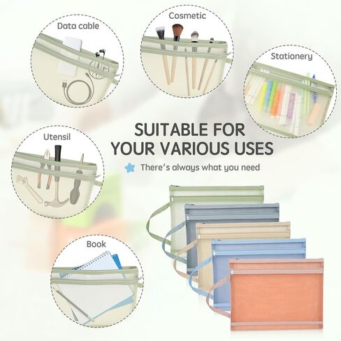 أكياس كبيرة بسحاب شبكي من PZRLit لتنظيم مقاس A4، 10 عبوات حقيبة تخزين جيب شفافة مزدوجة الطبقة مع مقبض لكتاب مكعبات بناء الألغاز، منظم لوحة ألعاب غرفة اللعب in Kuwait