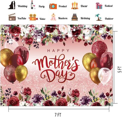 CHAIYA 7X5ft خلفية عيد الأم الزهور بالونات خلفية الحفلة عيد الأم ديكور حفلات راية خلفية عيد الأم السعيدة CY-222 in Kuwait