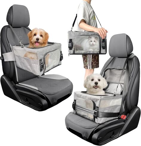 L&W BROS. Small Dog Car Seat for Small Dogs Under 20 Lbs Foldable Dog Booster Car Seat with Sturdy Metal Frame and Car Seat Belt Compatibility, Puppy Carrier Bag for Small Pets (Gray) in Saudi Arabia