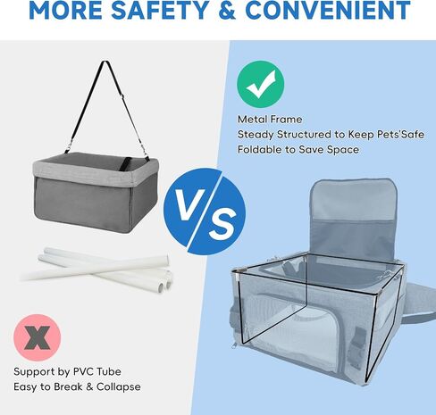 L&W BROS. Small Dog Car Seat for Small Dogs Under 20 Lbs Foldable Dog Booster Car Seat with Sturdy Metal Frame and Car Seat Belt Compatibility, Puppy Carrier Bag for Small Pets (Gray) in Saudi Arabia