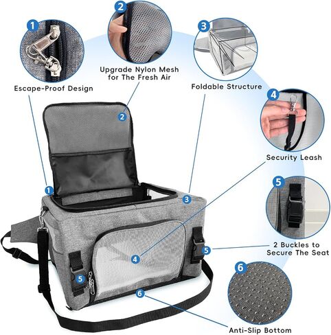 L&W BROS. Small Dog Car Seat for Small Dogs Under 20 Lbs Foldable Dog Booster Car Seat with Sturdy Metal Frame and Car Seat Belt Compatibility, Puppy Carrier Bag for Small Pets (Gray) in Saudi Arabia