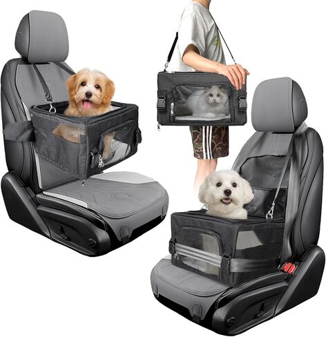 L&W BROS. Small Dog Car Seat for Small Dogs Under 20 Lbs Foldable Dog Booster Car Seat with Sturdy Metal Frame and Car Seat Belt Compatibility, Puppy Carrier Bag for Small Pets (Gray) in Saudi Arabia