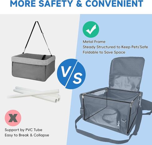 L&W BROS. Small Dog Car Seat for Small Dogs Under 20 Lbs Foldable Dog Booster Car Seat with Sturdy Metal Frame and Car Seat Belt Compatibility, Puppy Carrier Bag for Small Pets (Gray) in Saudi Arabia
