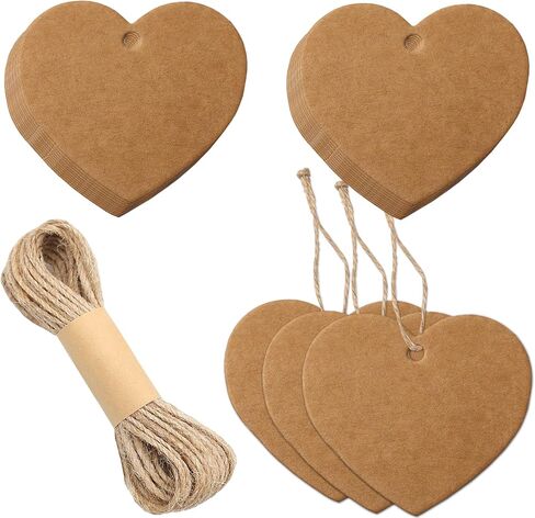 Potanro Valentine's Day Paper Tags 120 PCS Present Heart Tags Tags Party Favor Valentine's Day Paper Tags Gift Tags with String Attached for Wedding,Baby Shower,Bridal Shower (Brown) in Saudi Arabia