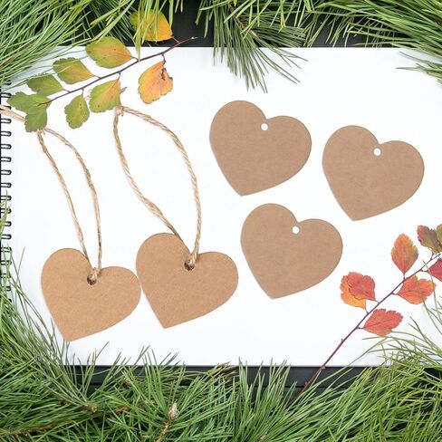 Potanro Valentine's Day Paper Tags 120 PCS Present Heart Tags Tags Party Favor Valentine's Day Paper Tags Gift Tags with String Attached for Wedding,Baby Shower,Bridal Shower (Brown) in Saudi Arabia