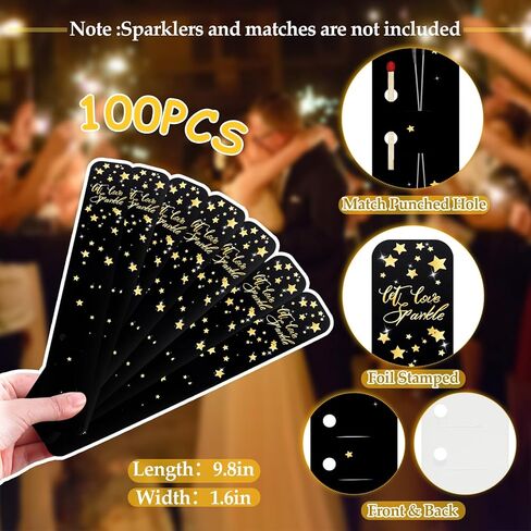 Sinload 100 قطعة من علامات بريق الزفاف، علامات إرسال الزفاف، دع الحب تتلألأ برقائق ذهبية على شكل نجوم وأكمام ورقية لحفلات الزفاف، والذكرى السنوية، والحفلات، وهدايا التخرج، وحدث الخطوبة، بدون سباركلر in Kuwait