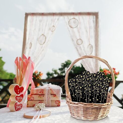 Sinload 100 قطعة من علامات بريق الزفاف، علامات إرسال الزفاف، دع الحب تتلألأ برقائق ذهبية على شكل نجوم وأكمام ورقية لحفلات الزفاف، والذكرى السنوية، والحفلات، وهدايا التخرج، وحدث الخطوبة، بدون سباركلر in Kuwait