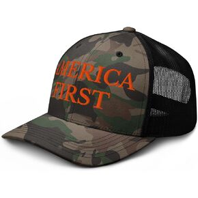 NX America First Embroidered Camo Trucker Hat Embroidered Curved Bill Low Crown Adjustable Camouflage Cap Men Women in Saudi Arabia