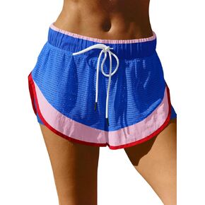 Fisoew Women Athletic Shorts 2 in 1 Running High Split Color Block Workout Yoga Mesh Shorts Pocket Drawstring in Saudi Arabia