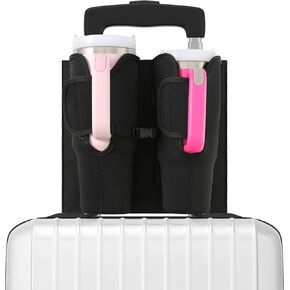 حامل أكواب الأمتعة للحقائب، متوافق مع أكواب ستانلي 30-40 أونصة، حامل أكواب الأمتعة قابل للطي مع جيب للهاتف والتذاكر، ملحق سفر مقاوم للماء بدون استخدام اليدين in Kuwait