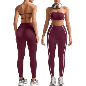 مجموعة تمارين نسائية من Relety مكونة من قطعتين حمالة صدر رياضية بدون خياطة وبنطلون ضيق بمؤخرة متباينة ومبطنة بشريط متباين ملابس يوجا in Kuwait